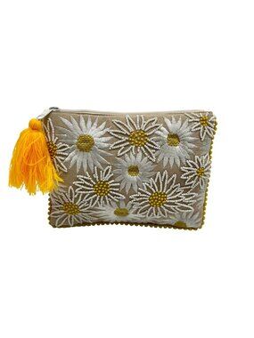 MMS Brands Yellow Embroidered Fabric Sling Bag